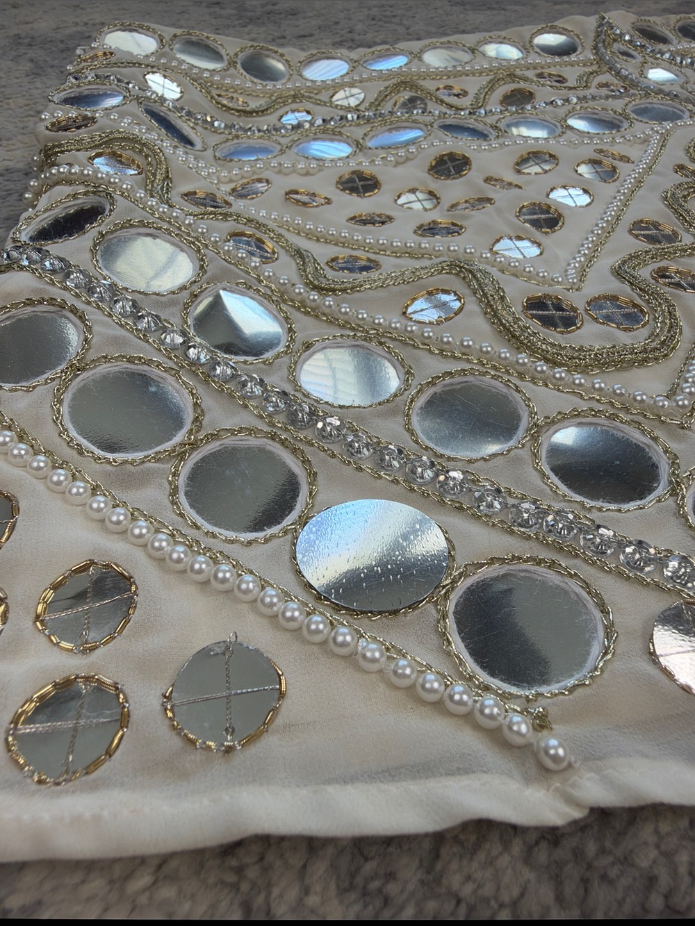 Jaded London Chara Embellished Mirror Mini Skirt Ivory Pearl Beaded US 10 - Picture 9 of 16